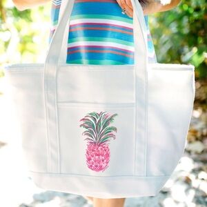 Little Blue Designs Hand Painted Pink Pineapple Tote Bag